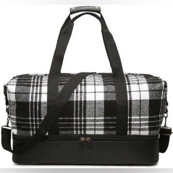 DSW Handbags - DSW black/white Plaid Weekender Bag